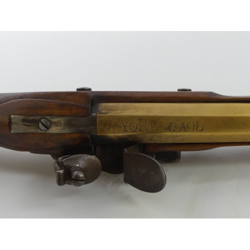 193 - A 19th century Blunderbuss the brass barrel marked York GAOL, 84 cm.