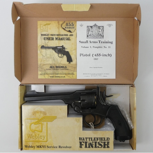 232 - Webley MKVI service revolver CO2, Cal .177 rifled barrel, boxed with instructions, 29cm. 
No licence... 