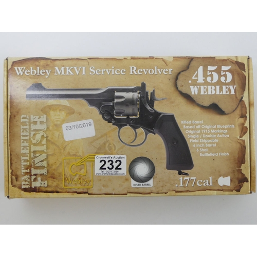 232 - Webley MKVI service revolver CO2, Cal .177 rifled barrel, boxed with instructions, 29cm. 
No licence... 