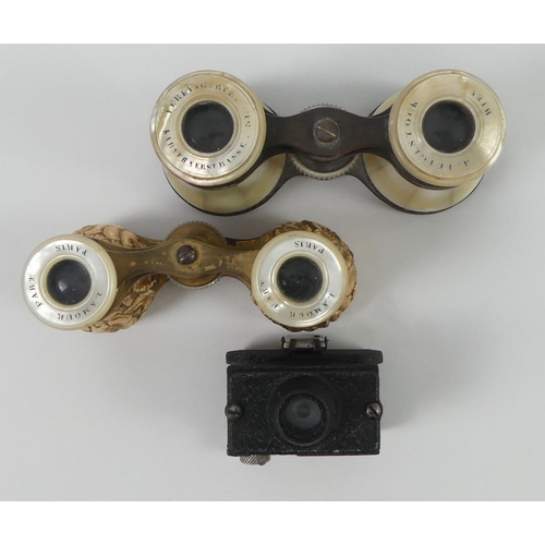 239 - Two pairs of opera glasses, French and Austrian, together with a miniature camera.