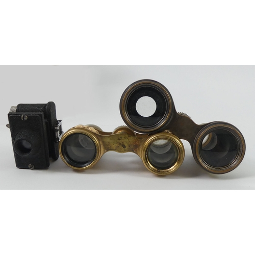 239 - Two pairs of opera glasses, French and Austrian, together with a miniature camera.