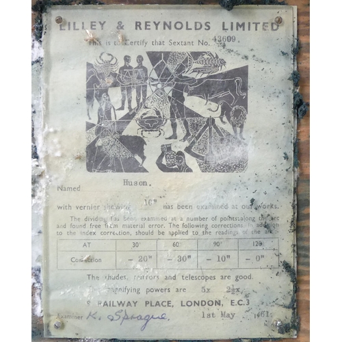 277 - A Riley & Reynolds, London sextant in original mahogany case, 14cm x 27cm.