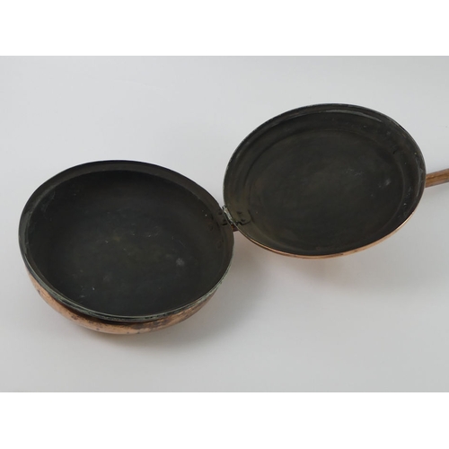 283 - Victorian copper warming pan, with rare copper handle, 132cm.