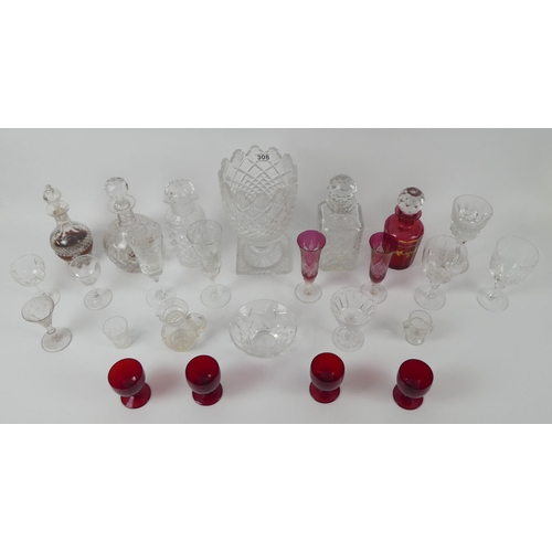 308 - A collection of cut and coloured glassware, including Royal Brierley, vases 27cm.