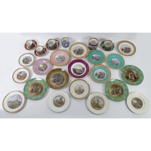 315 - A collection of Victorian prattware plates, cups, saucers and mugs, including malachite bordered exa... 