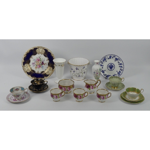 345 - English porcelain tea and dinner wares, including Royal Albert and a Spode jardiniere, 17cm.