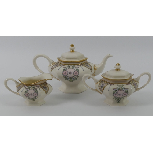 350 - Belleek signed porcelain tea set, C.1932, teapot 20cm x 12cm.