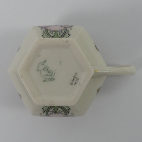 350 - Belleek signed porcelain tea set, C.1932, teapot 20cm x 12cm.