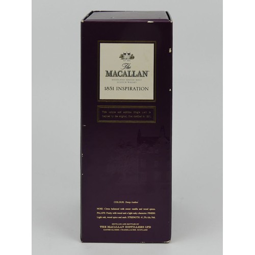 390A - A bottle of The Macallan Highland Malt Whisky 1851 inspiration. Boxed and un-opened.