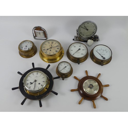 265 - A quantity of gauges and ships clocks.