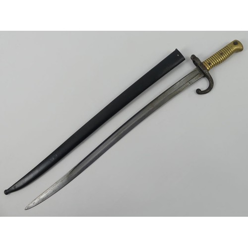 211 - French model 1866 Chassepot bayonet and scabbard, blade 56cm.