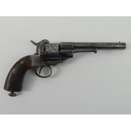 213 - Late 19th century Belgian six shot, pinfire Lefaucheux revolver, Brevete Liege proof, 30cm.