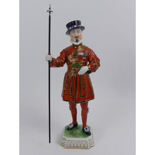 357 - Dresden Yeoman of the Guard porcelain figure, 30cm.