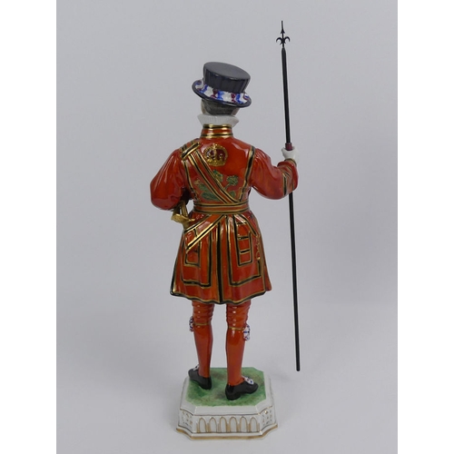 357 - Dresden Yeoman of the Guard porcelain figure, 30cm.