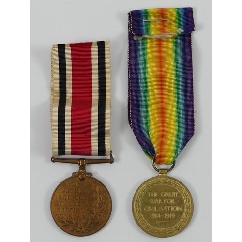 186 - A great war medal to 27892 P.T.E A.E Smith Middx regiment and a Faithful Service Special Constabular... 