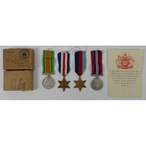 248 - WWII medals awarded to Mr. D. A. Seggar in original box with paperwork, containing 1939-45 Star, Fra... 