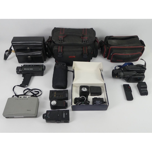 297 - Vintage cameras and video recorders including a Sony Camcorder.