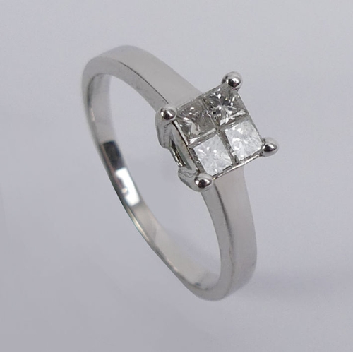 50C - 18ct white gold diamond four stone ring, 2.7 grams, 6mm, size K 1/2.