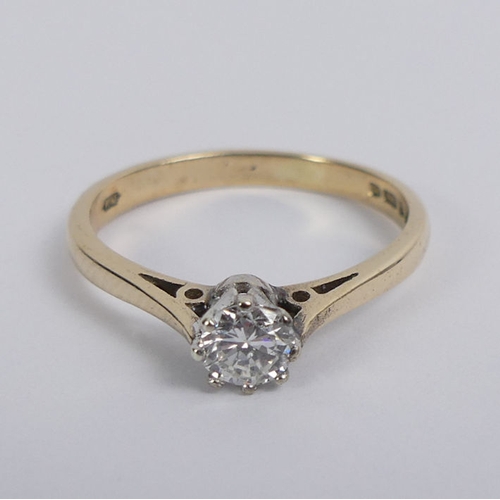 50D - 9ct gold diamond solitaire ring (approx .25ct), 1.8 grams, 5mm, size N.