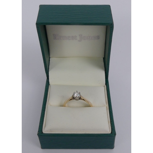 50D - 9ct gold diamond solitaire ring (approx .25ct), 1.8 grams, 5mm, size N.