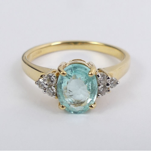 17 - 18ct gold, aquamarine and diamond ring, 3.6 grams, 8mm, size N.