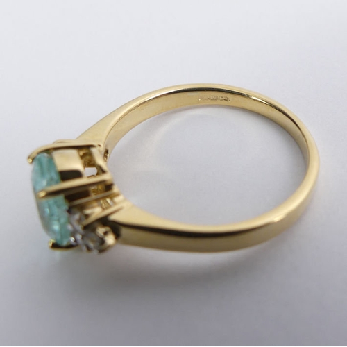 17 - 18ct gold, aquamarine and diamond ring, 3.6 grams, 8mm, size N.