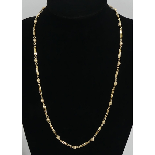 18 - 9ct gold ball and twisted bar link chain necklace, 15.5 grams, 60cm x 5.1mm.