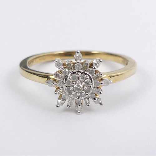 20 - 9ct gold snowflake design diamond ring, 2.5 grams, 10.5mm, size P1/2.