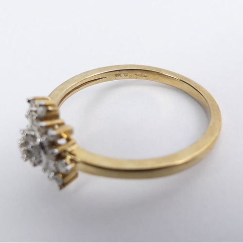 20 - 9ct gold snowflake design diamond ring, 2.5 grams, 10.5mm, size P1/2.