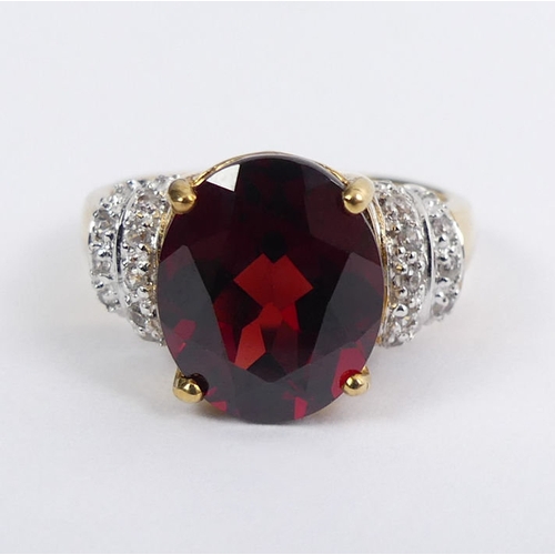 22 - 9ct gold, garnet and white topaz ring, 4.5 grams, size O 1/2.