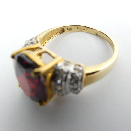 22 - 9ct gold, garnet and white topaz ring, 4.5 grams, size O 1/2.