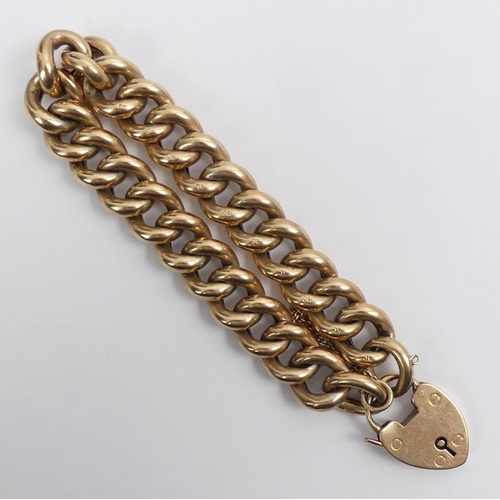 23 - 9ct rose gold hollow curb link gate bracelet, Birm. 1903, 36 grams, 13.1mm.