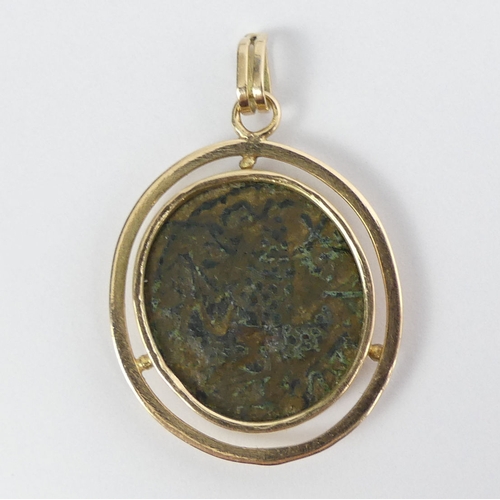 24 - 14ct gold ancient coin set Italian pendant, 5.2 grams, 31mm x 20.8mm.