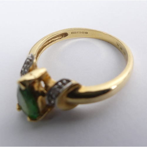 29 - 18ct gold pear shape emerald and diamond ring, 3.5 grams, 8.5mm, size M.