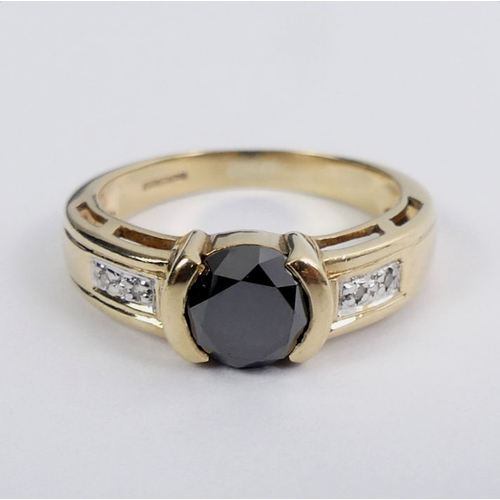 30 - 9ct black diamond approximately .7ct and diamond ring, 3.2 grams, 6.5mm, size M.