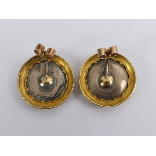 33 - A pair of 19th century gold mounted Pietra Dura floral design earrings, 5.7 grams, 21.5mm.