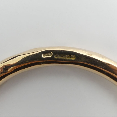 43 - 9ct gold and rose gold bangle, Birm. 1921, 15.7grams, 7.8mm x 84mm.