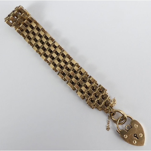 44 - 9ct gold gate link bracelet, 19.8 grams, 12.7mm x 185mm.