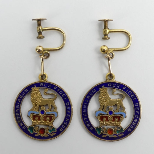 49 - A pair of rolled 9ct gold and enamel earrings, C.1826, 9 grams, 23.7mm in diameter.