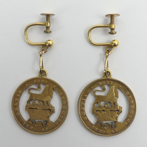 49 - A pair of rolled 9ct gold and enamel earrings, C.1826, 9 grams, 23.7mm in diameter.