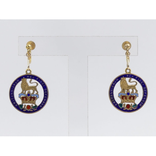 49 - A pair of rolled 9ct gold and enamel earrings, C.1826, 9 grams, 23.7mm in diameter.