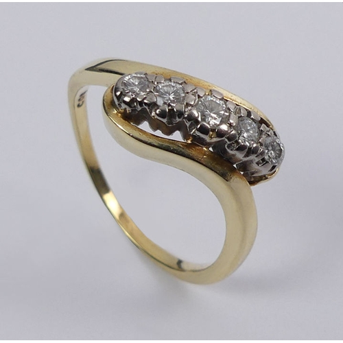 55 - 14ct gold, five tone diamond ring, 4.2 grams, size P.