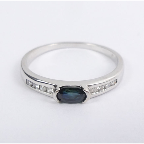 66 - 18ct white gold, sapphire and diamond stacker ring, 2.2 grams, 3mm, size N.