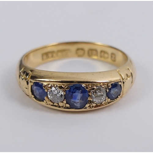 68 - Victorian 18ct gold sapphire and diamond ring, Birm.1899, 3.7 grams, 6.2mm, size O.