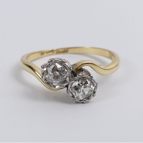 70 - 18ct gold and platinum two stone diamond ring, approximately 1/2ct, 2.8 grams, 5.7mm, size O.