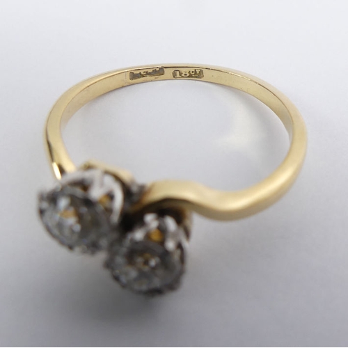 70 - 18ct gold and platinum two stone diamond ring, approximately 1/2ct, 2.8 grams, 5.7mm, size O.