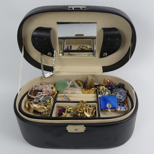 70B - A jewellery box and contents, including a rose quartz and jade necklace.