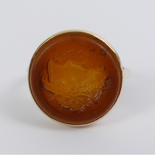 70D - 9ct gold intaglio seal ring, 3 grams, 17mm diameter, ring size N.