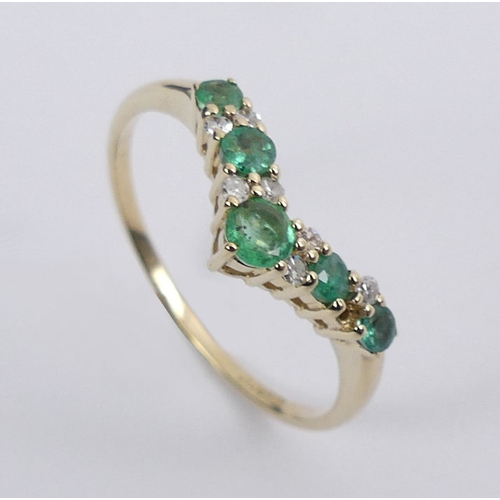 75 - 9ct gold, emerald and diamond ring, 1.4 grams, 4.1mm, size Q 1/2.