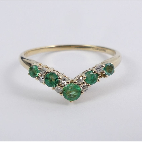 75 - 9ct gold, emerald and diamond ring, 1.4 grams, 4.1mm, size Q 1/2.